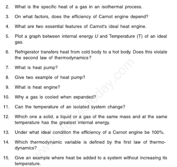 CBSE Class 11 Physics Thermodynamics Assignment