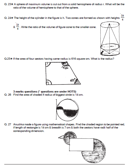 CBSE Class 10 Maths HOTs Surface Area and Volumes