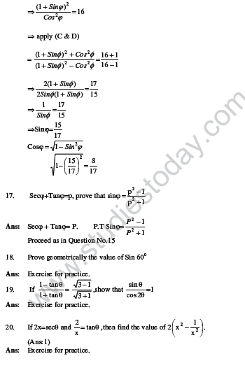 trigonometry tough questions class 10