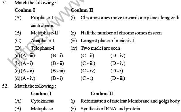 NEET Biology Cell Cycle MCQ-1