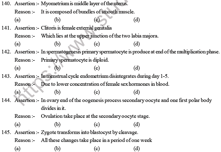 NEET Biology Human Reproduction MCQs Set B-Asserttt