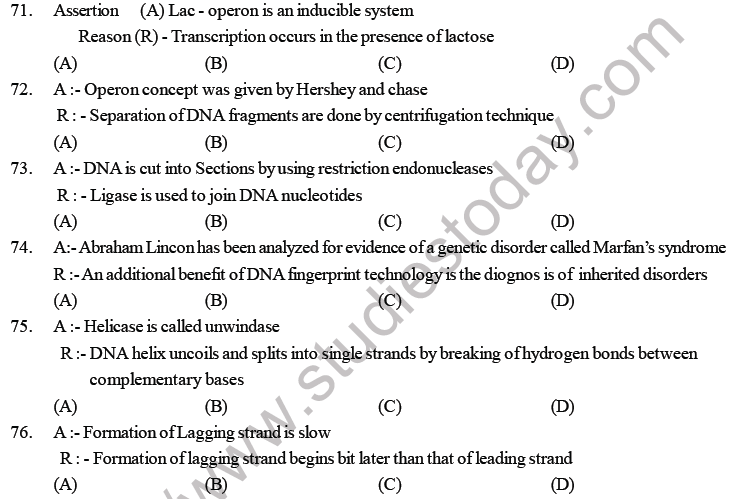 NEET Biology Molecular Basis of Inheritance MCQs Set B-Q72