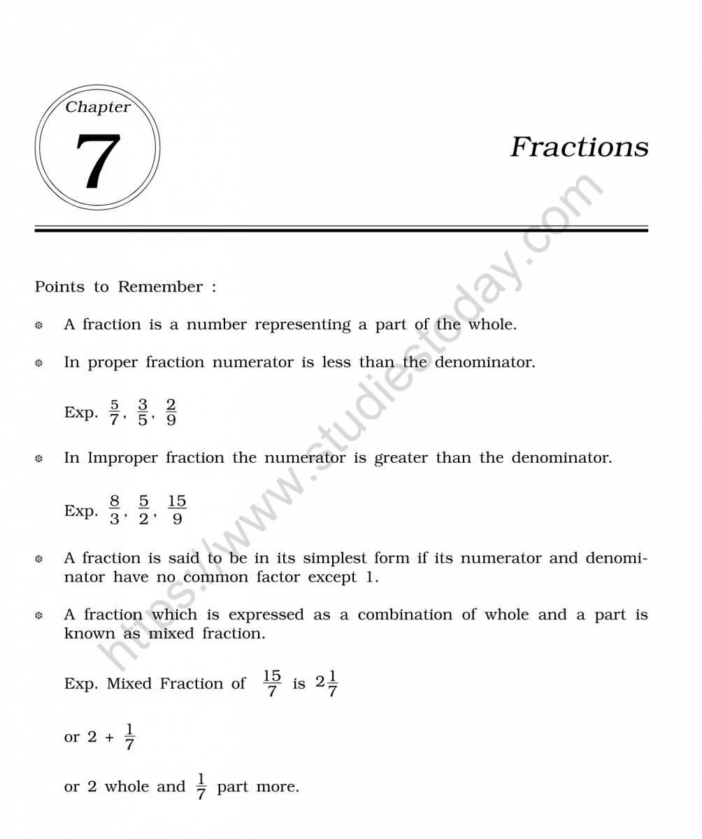 CBSE Class 6 Mental Maths Fractions Worksheet