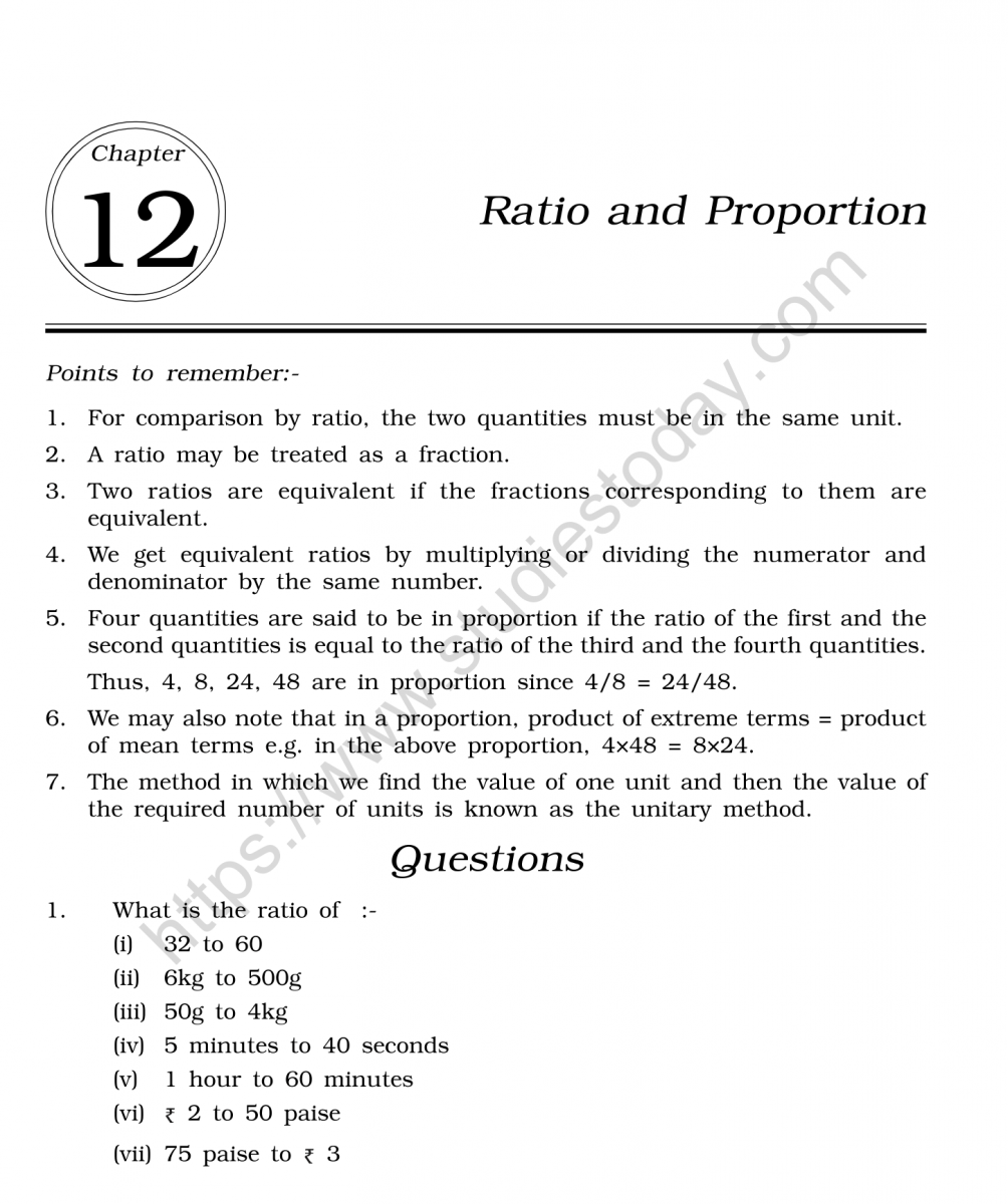 CBSE Class 10 Mental Maths Ratio And Proportion Worksheet Intended For Ratio And Proportion Worksheet