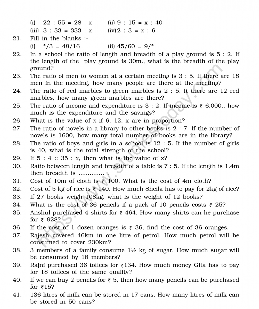 CBSE Class 22 Mental Maths Ratio And Proportion Worksheet For Ratio And Proportion Worksheet Pdf