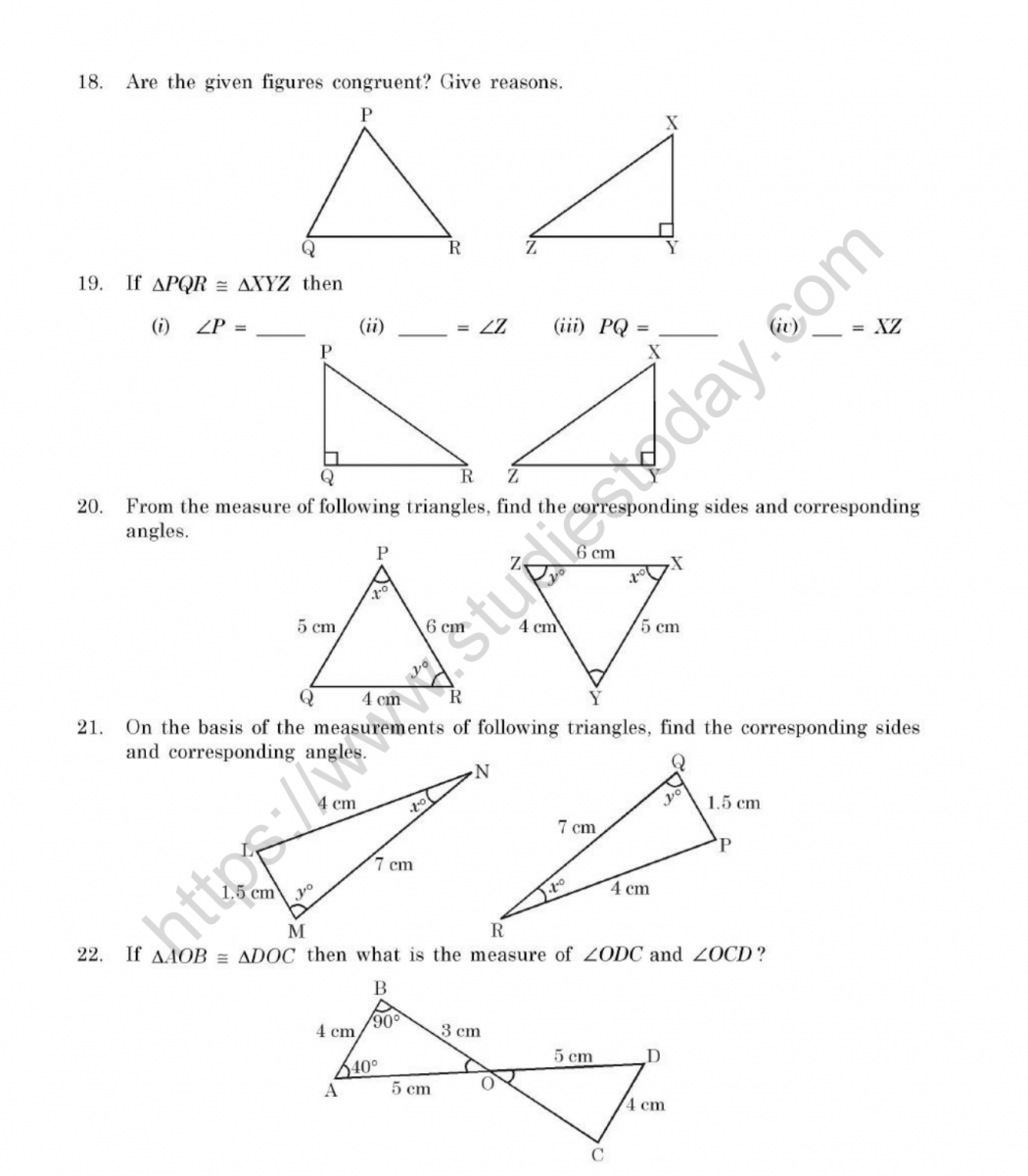 Congruent Triangles Worksheet Answers
