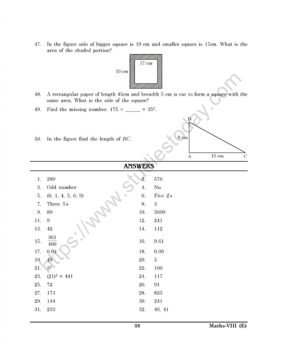 CBSE Class 21 Mental Maths Squares And Square Roots Worksheet Inside Square Root Worksheet Pdf