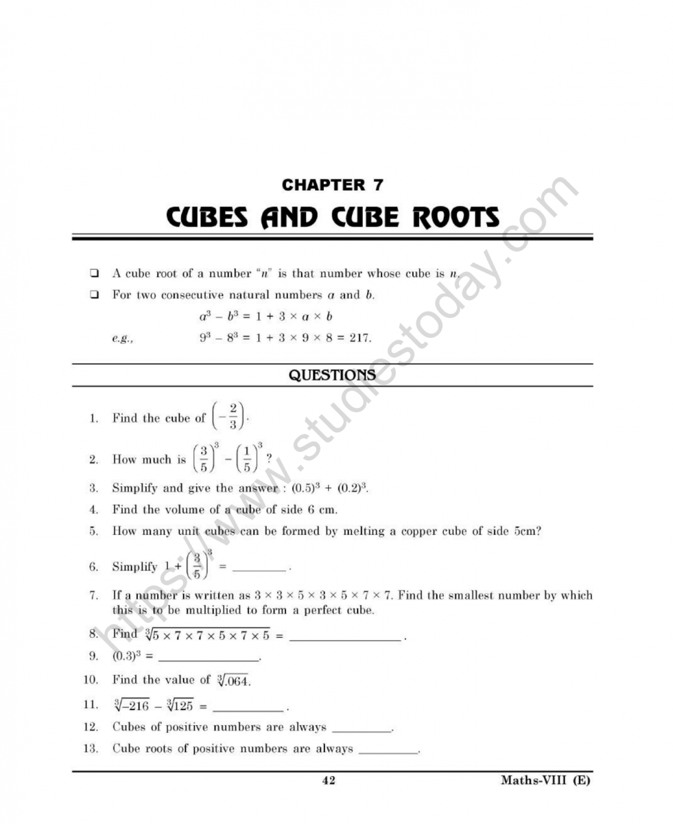 CBSE Class 20 Mental Maths Cubes And Cube Roots Worksheet Inside Square And Cube Roots Worksheet