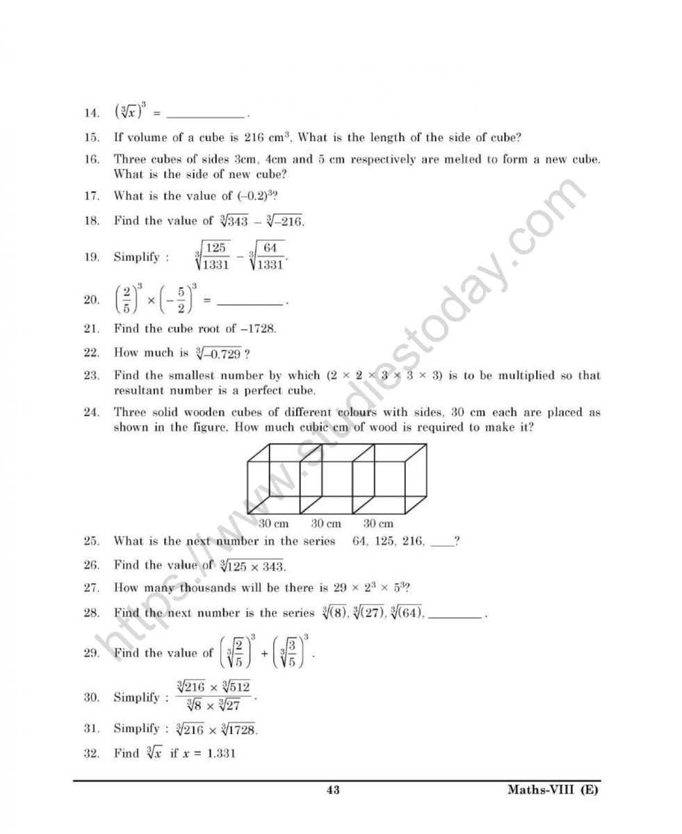 CBSE Class 22 Mental Maths Cubes And Cube Roots Worksheet With Simplifying Cube Roots Worksheet