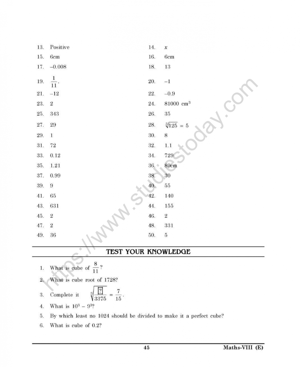 CBSE Class 20 Mental Maths Cubes And Cube Roots Worksheet With Square And Cube Roots Worksheet