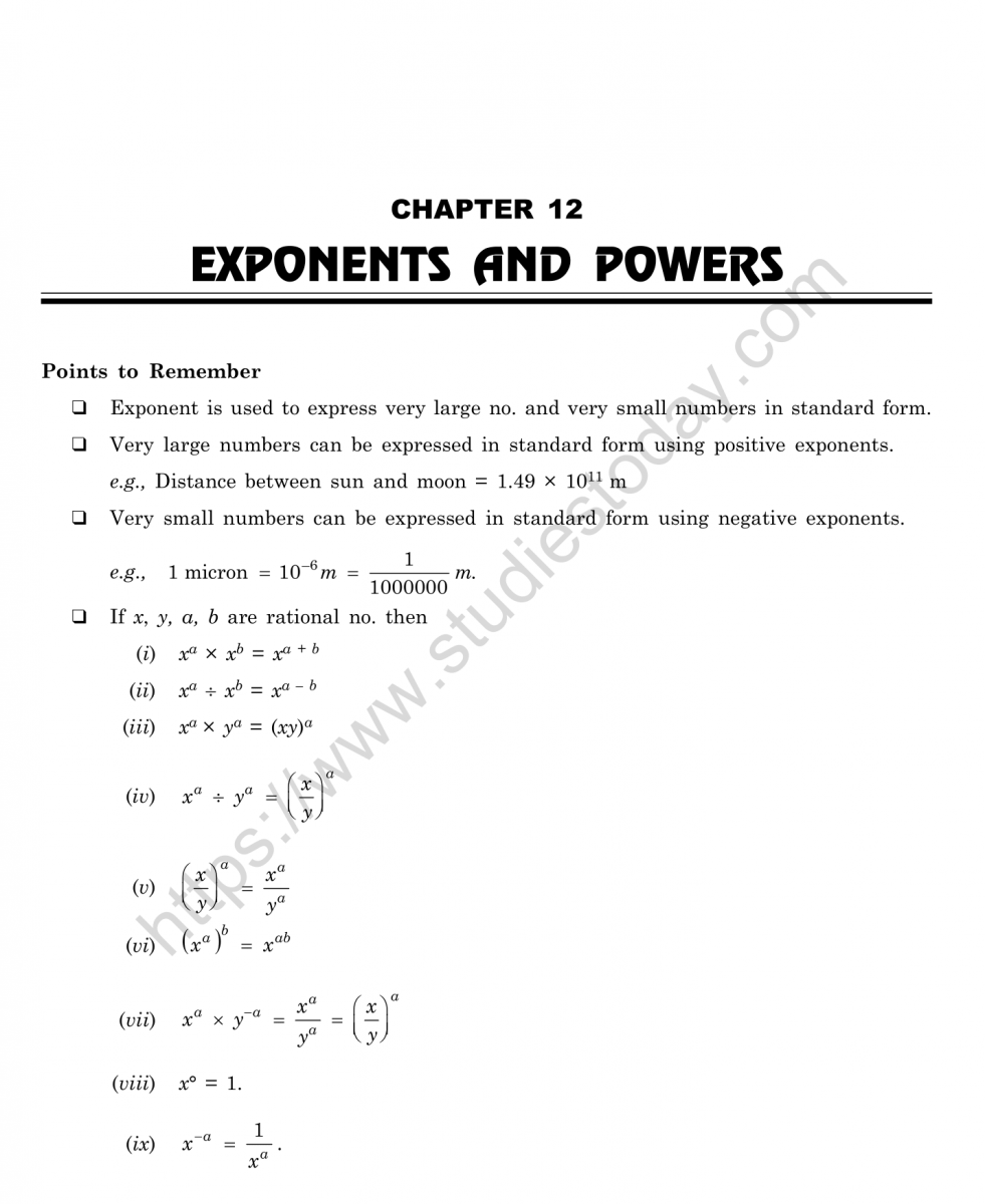 CBSE Class 23 Mental Maths Exponents And Powers Worksheet Throughout Negative Exponents Worksheet Pdf