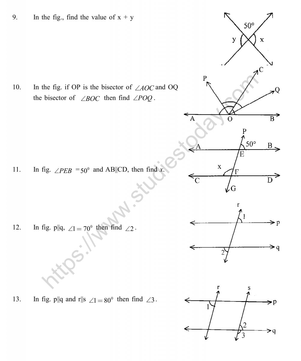CBSE Class 10 Mental Maths Lines And Angles Worksheet Throughout Lines And Angles Worksheet