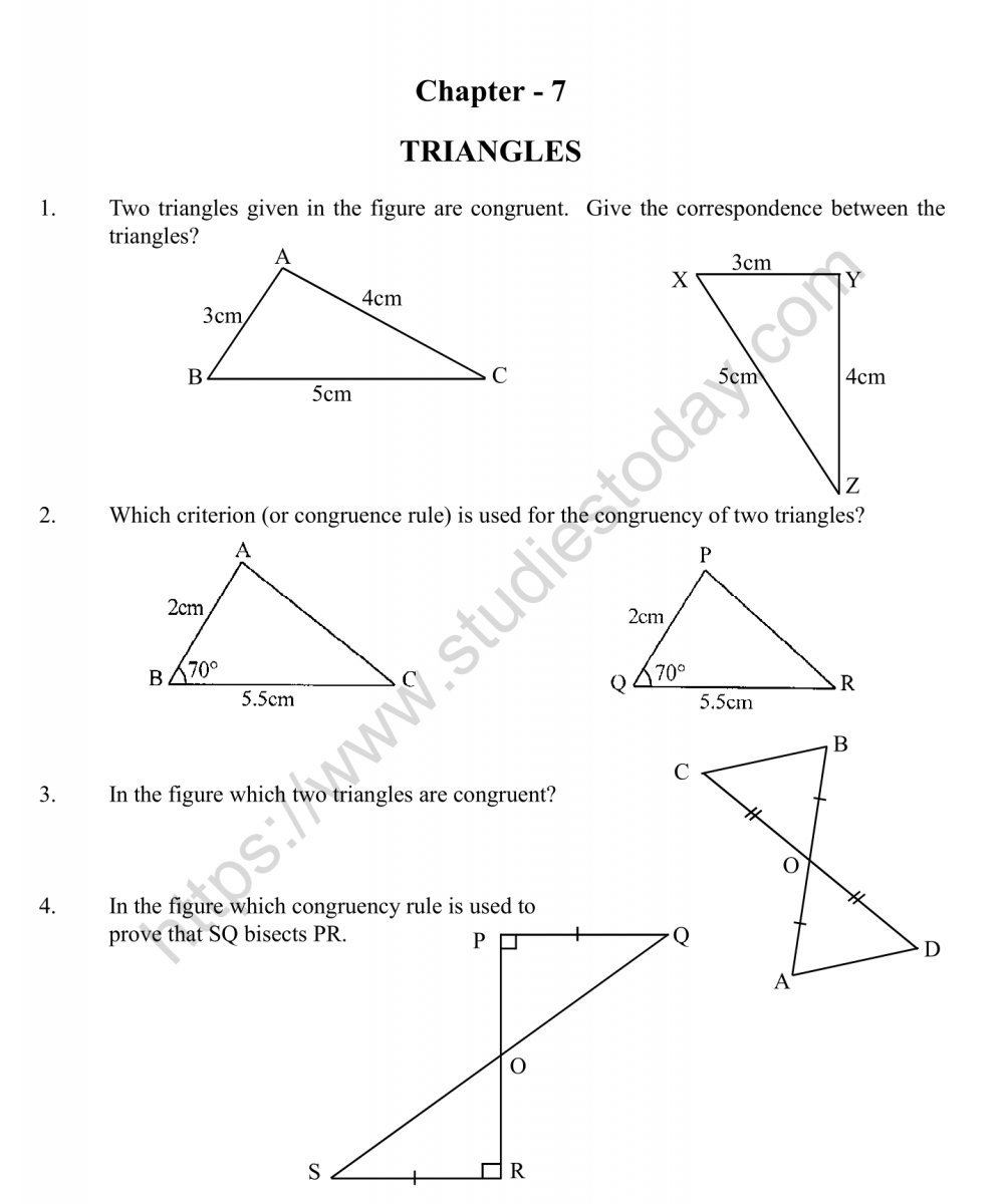 CBSE Class 20 Mental Maths Triangles Worksheet Within Area Of Triangles Worksheet Pdf