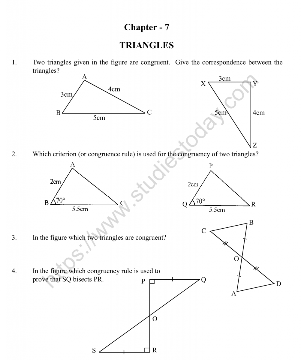 CBSE Class 9 Mental Maths Triangles Worksheet