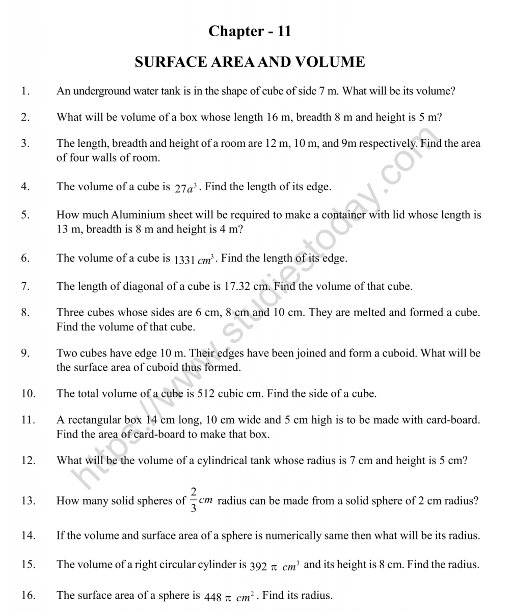 Geometry Worksheets Surface Area Volume Worksheets Surface Area And