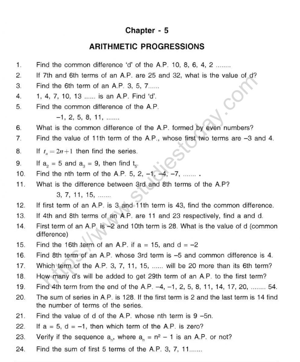 arithmetic progression practice questions class 10