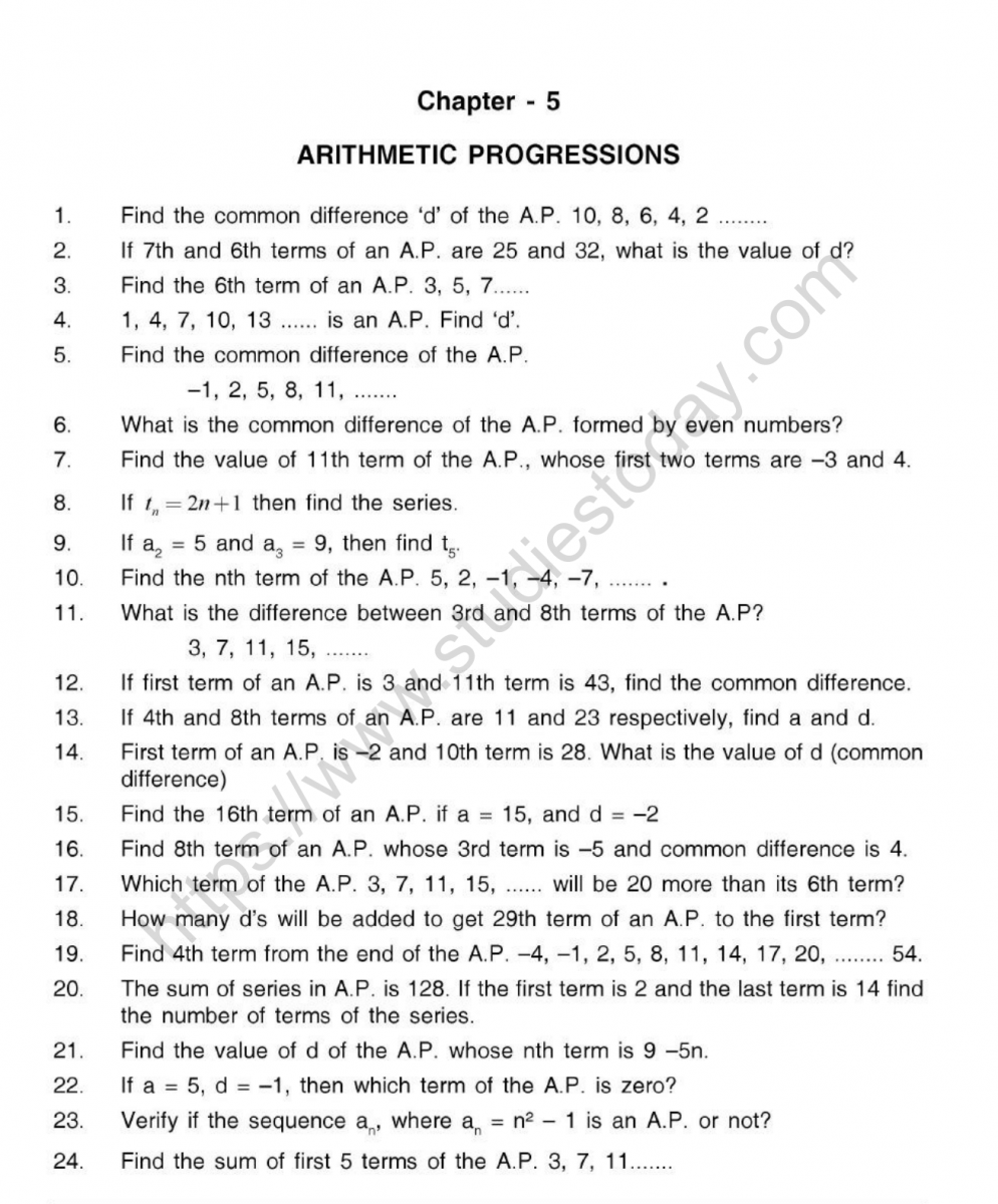 Arithmetic Progression Worksheet With Answers Pdf