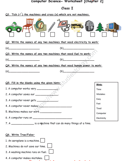 CBSE Class 1 Computer Science Worksheet - Computers (1)