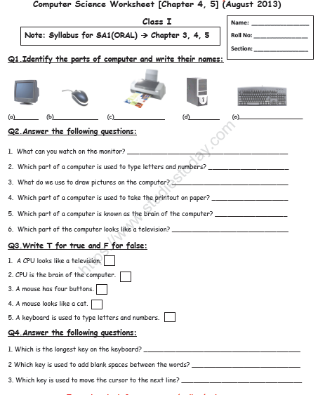 CBSE Class 1 Computer Science Worksheet - Computers (3)