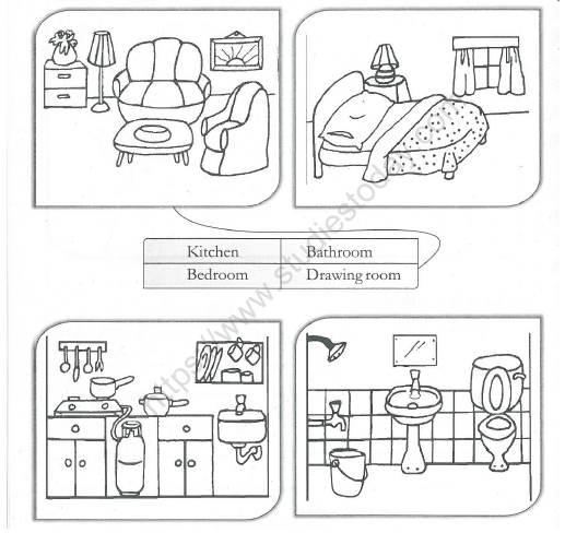 CBSE Class 1 EVS Worksheet - Match the Rooms