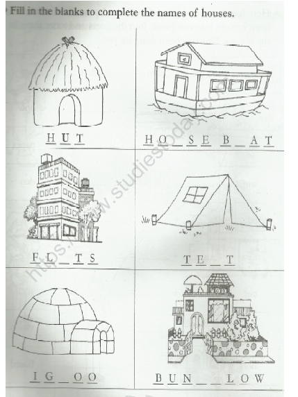 CBSE Class 1 EVS Worksheet - Names of Houses