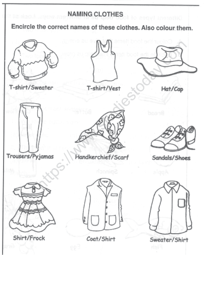 CBSE Class 1 EVS Worksheet - Naming Clothes