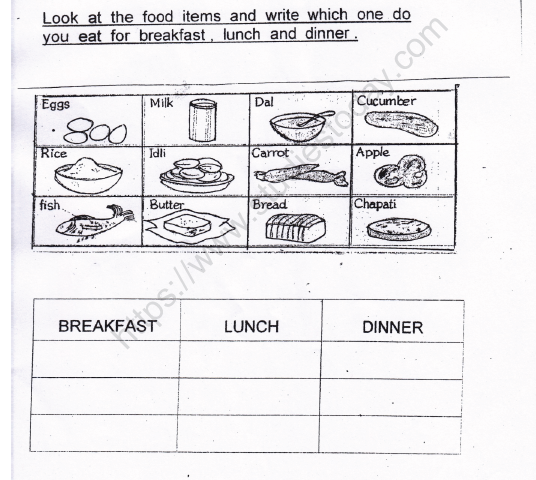 CBSE Class 1 EVS Our Food Worksheet Set C