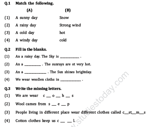 CBSE Class 1 EVS Worksheet - Revision Worksheet (2) 1