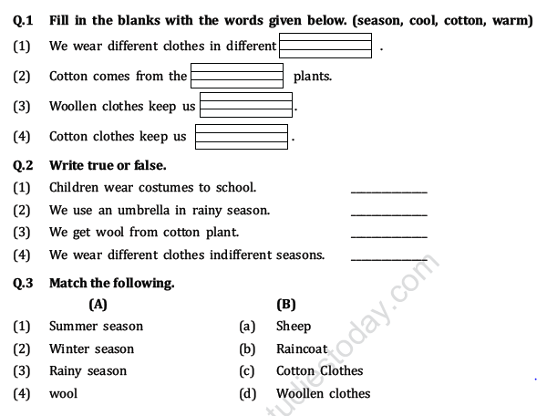 CBSE Class 1 EVS Worksheet - Revision Worksheet (3) 1