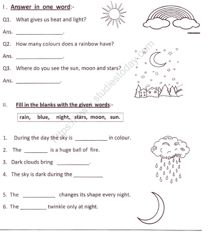 CBSE Class 1 EVS Worksheet - Up in the Sky