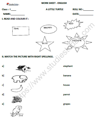 CBSE Class 1 English A Little Turtle Worksheet