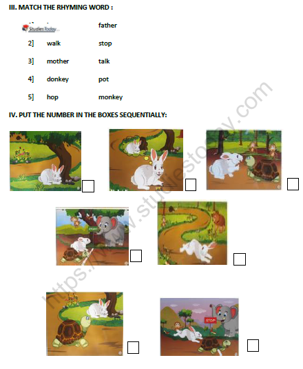 CBSE Class 1 English A Little Turtle Worksheet