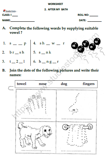 CBSE Class 1 English After My Bath Worksheet