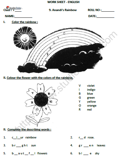 CBSE Class 1 English Anandis Rainbow Worksheet