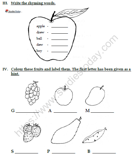 CBSE Class 1 English If I were an Apple Worksheet