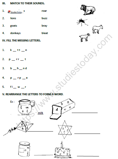 CBSE Class 1 English Tiger and the Mosquito Worksheet