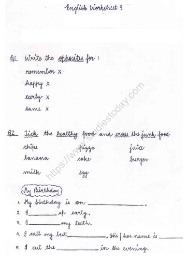 CBSE Class 1 English Worksheet (10)