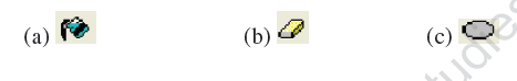 B. Encircle ONLY ONE correct option of the following : 1) Identify the Eraser tool among the following pictures