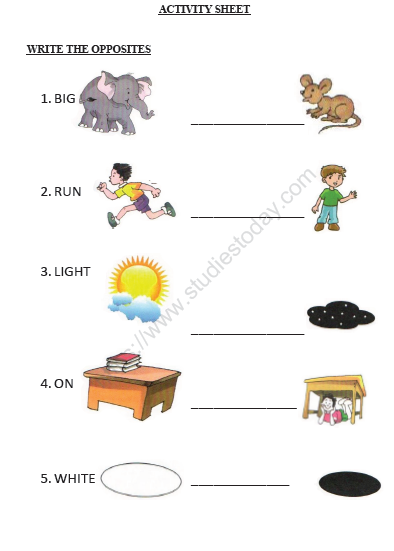 CBSE Class 1 English Worksheets (26) - Write the Opposites