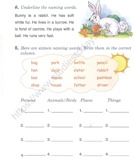CBSE Class 1 English Worksheets (48) - Naming Words
