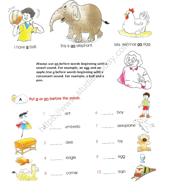 CBSE Class 1 English Worksheets (63) - A An