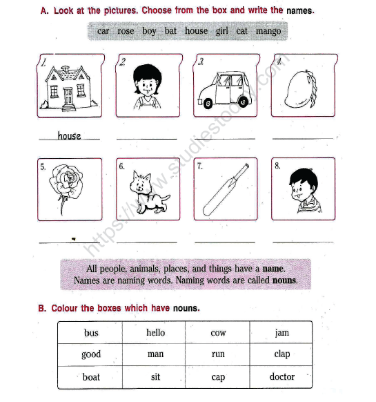 CBSE Class 1 English Worksheets (66) - Nouns