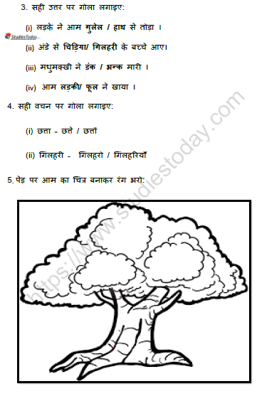 CBSE Class 1 Hindi आम की कहानी Worksheet