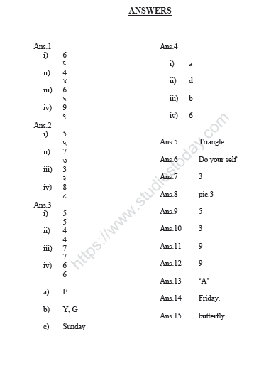 CBSE Class 1 Maths Chapter 9 Worksheet 7