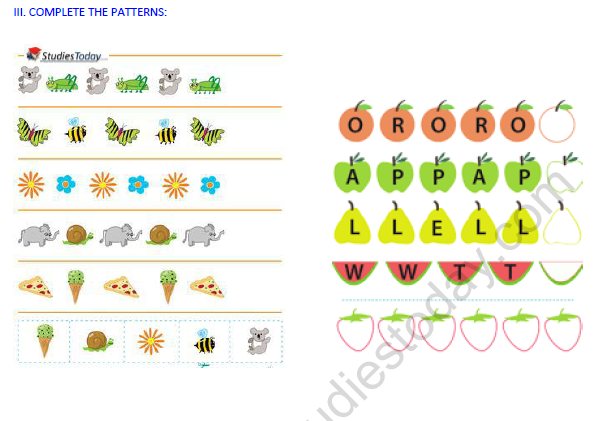 CBSE Class 1 Maths Patterns Worksheet