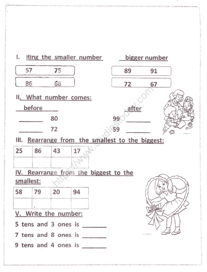 CBSE Class 1 Maths Practice Worksheets (17) - Numbers upto 100 1