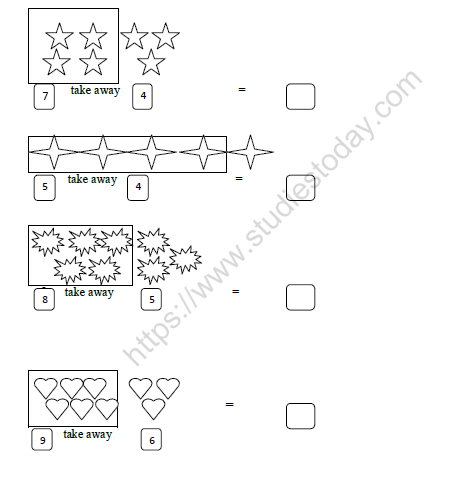 CBSE Class 1 Maths Practice Worksheets (33) - Subraction (1)