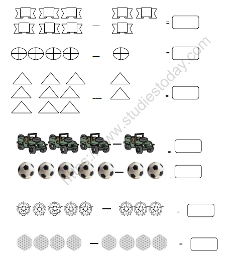 CBSE Class 1 Maths Practice Worksheets (34) - Subraction (2)