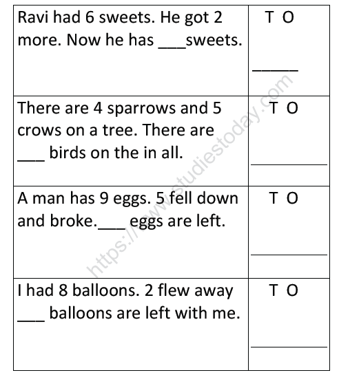 CBSE Class 1 Maths Practice Worksheets (76) - Addition and Subtraction