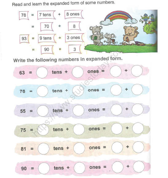 CBSE Class 1 Maths Practice Worksheets (84) - Expanded Form